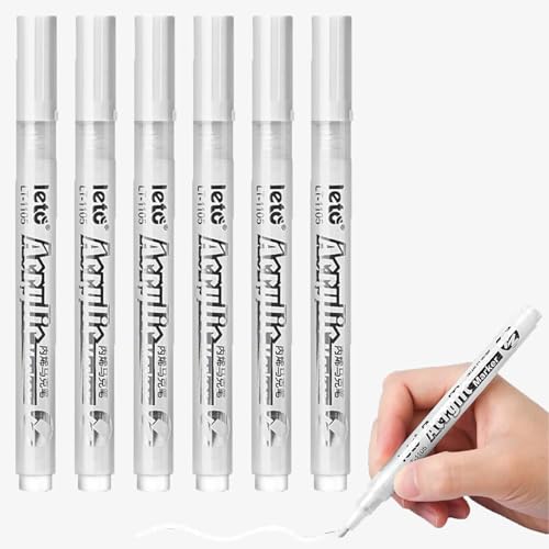 6 Stück Weißer Stift, Acrylstifte Marker Stifte Gelstifte Acrylmarker Permanent Marker Wasserfest Stifte Weiße Acrylmarker für Osterdekoration Steine Holz Kunststoff Metall Keramik Tasse Glas Reifen von Rumgug