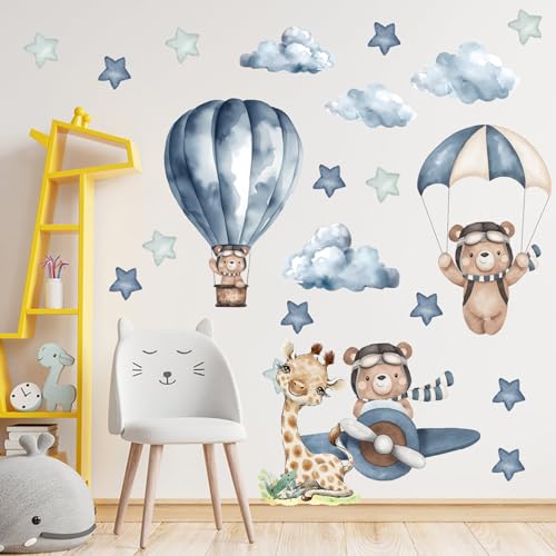 Wandsticker Teddybär, Wandtattoo Stern Mond Bär Auf Der Wolke Lichtfarbe Babyzimmer Wandaufkleber Selbstklebend Kinderzimmer Tiere für Mädchen Junge Schlafzimmer Wanddeko Schrank Deko (003) von Rumgug