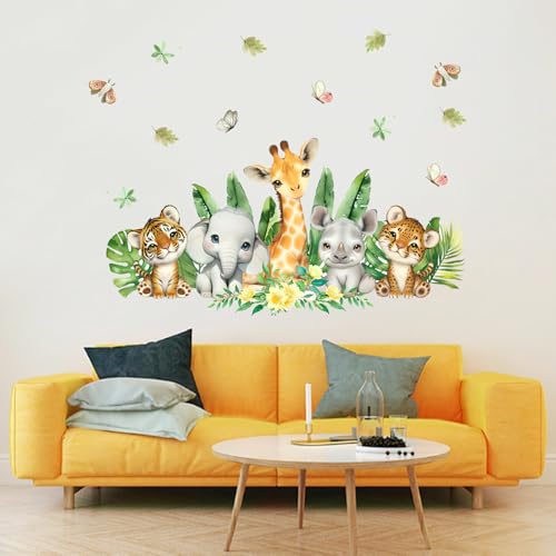 Wandtattoo Dschungel, Türaufkleber Waldtiere Safari Tiere Wandsticker Bär Wandaufkleber Waldtiere Selbstklebend Wandaufkleber Wanddeko für Kinderzimmer Babyzimmer Schlafzimmer Mädchen Jungen (003) von Rumgug