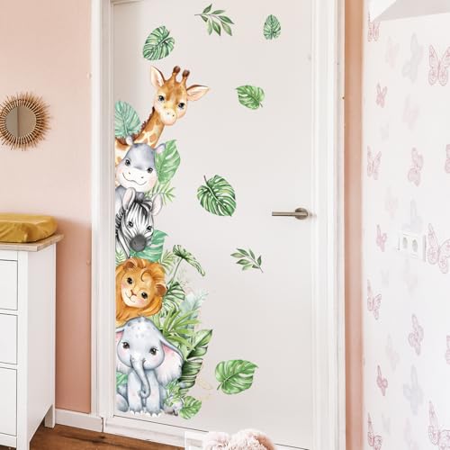 Wandtattoo Dschungel, Türaufkleber Waldtiere Safari Tiere Wandsticker Bär Wandaufkleber Waldtiere Selbstklebend Wandaufkleber Wanddeko für Kinderzimmer Babyzimmer Schlafzimmer Mädchen Jungen (002) von Rumgug