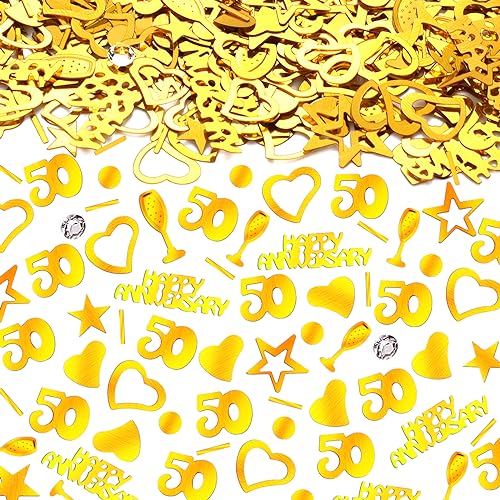 Gold Konfetti 50 Geburtstag Hochzeit Deko, Etwa 1200 Stück 50. Geburtstag Deko Herz Konfetti Goldene Streudeko Tisch Deko Tischkonfetti für 50 Jubiläen Mann Frau Hochzeit Geburtstag Party Dekoration von Rumia