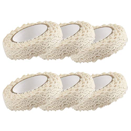 Spitzenband Selbstklebende Spitze Weiss Vintage Set Gesamt 6 Rolls Zum Nähen Für Hochzeit Tischdeko DIY Basteln Geschenkband (beige) von RunFa