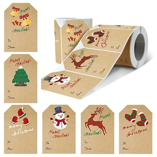 250 Stück 75x50mm Kraftpapier Weihnachtsaufkleber zum Beschriften groß Weihnachtssticker Frohe Weihnachten Etiketten Selbstklebend Geschenkaufkleber für Weihnachten Geschenkverpackungen Umschlag von RunFar shop