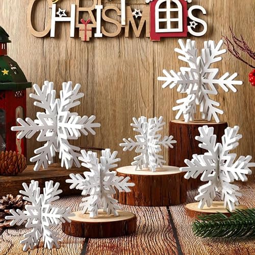 6 Stück Weihnachts tischdeko Holz Schneeflocken Figure Deko Weiß 3D Schneeflocken weiß Holzdeko Weihnachtsdeko Tischdeko zum Basteln Tischdeko für Weihnachtsschmuck,Christbaumschmuck,Holz Basteln von RunFar shop