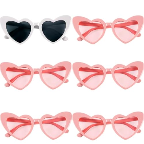 6pcs Herz Sonnenbrille Sonnenbrillen für Damen Hippie Brille, Retro Party Herz Partybrillen für Damen weiß Linse, Mode Brillen für Damen Party Reise Fotoshooting von RunFar shop