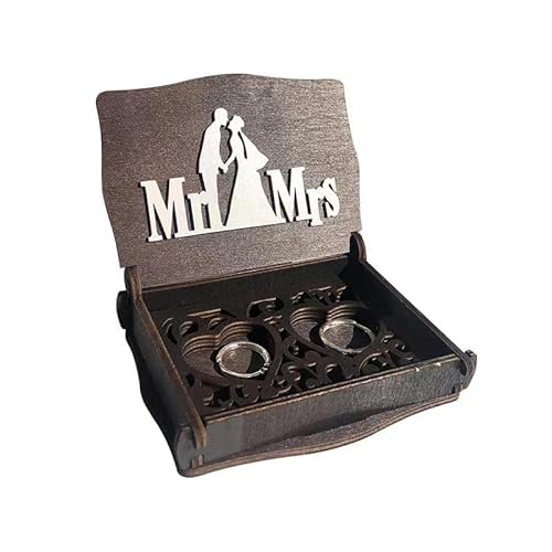 Holz Ring Box Vintage Rustikale Mr Mrs Ring Box für Verlobungsring Hochzeit Ring Box Ringschatulle Ringkästchen mit Spitze Schmuckschatulle für Verlobung Heiratsantrag (Holzdunkler) von RunFar shop