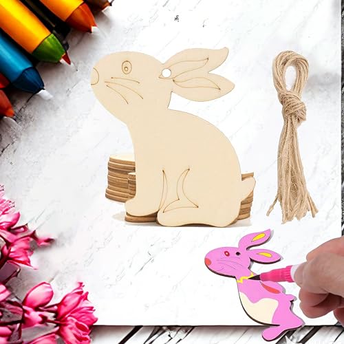 Osterdeko Holz anhängen 20stk Osterdeko zum Aufhängen Osterhase zum Bemalen Osterbasteln Verzierungen für Geschenkanhänger Verpackung Osterstrauß mit Schnur für Ostern Party von RunFar shop