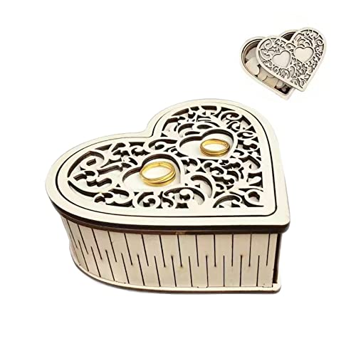 RunFar shop Ring Box Wedding Herzform Holz Ringschachtel Ehering Box Schmuck Ring Geschenkbox für Heiratsantrag Verlobung Valentinstag Hochzeit Gästebuch set 80 Herzen aus Holz inklusive von RunFar shop