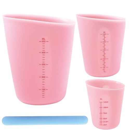 3 Stücke Messbecher aus Silikon Messbecher Epoxidharz Mischbecher, Silikon Messbecher Krüge 125 ml/ 250 ml/500 ml mit Klarer Skala, für Heimwerkerarbeiten, Laborküche (Rosa) von Rundago