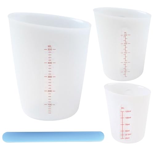 3 Stücke Messbecher aus Silikon Messbecher Epoxidharz Mischbecher, Silikon Messbecher Krüge 125 ml/ 250 ml/500 ml mit Klarer Skala, für Heimwerkerarbeiten, Laborküche (Weiß) von Rundago