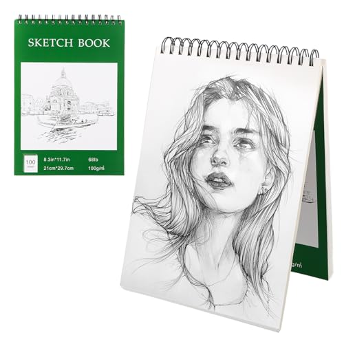 Sketchbook Skizzenbuch Zeichenblock Blanko Papier 100 Blatt Skizzenblock Drawing Zeichenbuch Zeichenpapier (Grün, 210x297mm, A4) von Rundago