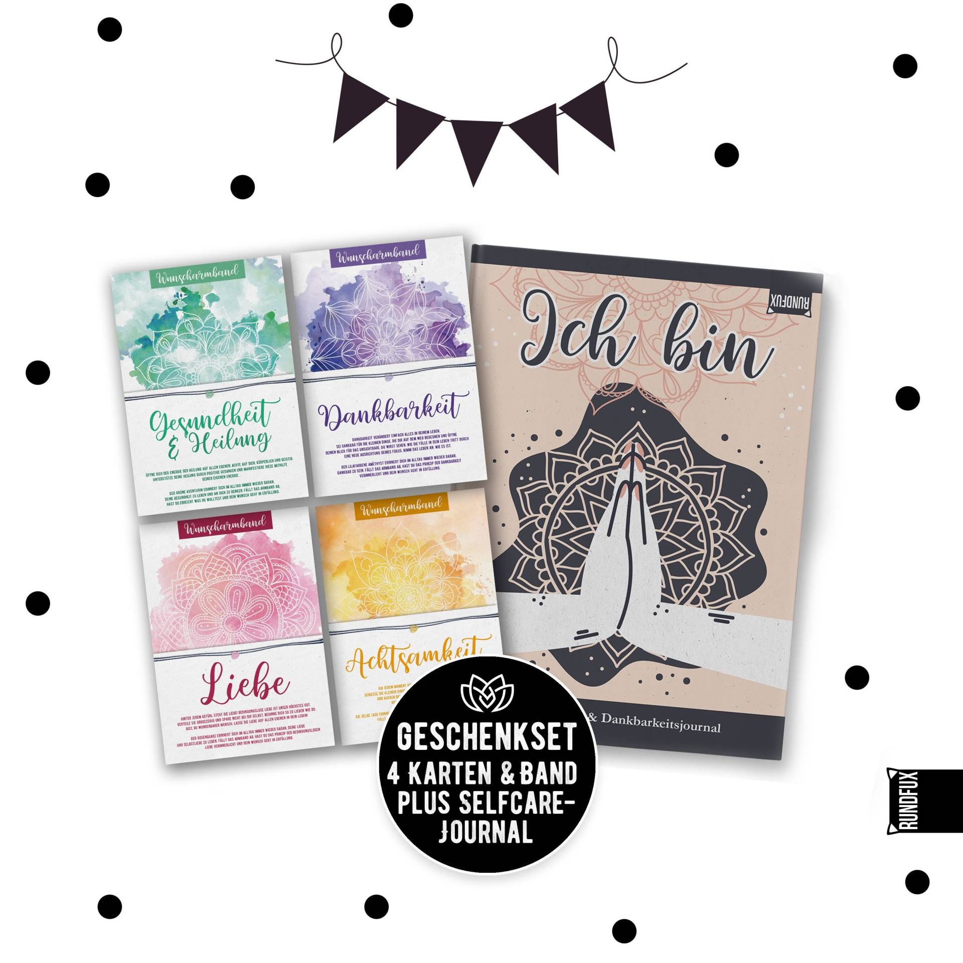 Selfcare Geschenkbox Mit Buch - Glückstagebuch|Journal Und 4 Wunschbänder Edelsteinen Liebe, Achtsamkeit, Dankbarkeit, Gesundheit von Rundfux