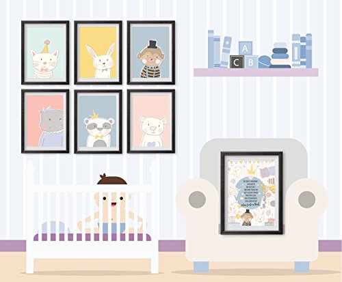 Willkommen Baby-Poster Set - Poster und Kinderzimmer-Dekoration für das Neugeborene mit süßen Tieren für Babies und Kleinkinder, Set aus 7 Stück ohne Rahmen, 13x18cm, Fotopapier, Pastellfarben von Rundfux