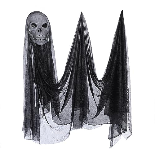 Runioney 1 Stück Halloween-Skelett-Geister-Dekorationen zum Aufhängen für Outdoor-/Indoor-Party-Bars, Grusel-Requisiten, Kunststoff, Schwarz von Runioney