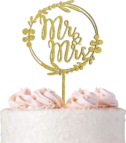 Hochzeitstortenaufsatz, Mr and Mrs Tortenaufsatz Glänzend Glitzer Tortenaufsatz für Mann und Frau Marry Cake Topper Holz für Hochzeitstorte Dekoration (Glänzend Gold) von Runmeihe