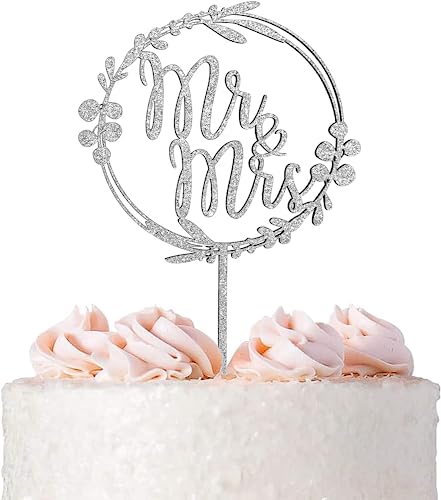 Hochzeitstortenaufsatz, Mr and Mrs Tortenaufsatz Glänzend Glitzer Tortenaufsatz für Mann und Frau Marry Cake Topper Holz für Hochzeitstorte Dekoration (Silber glänzend) von Runmeihe