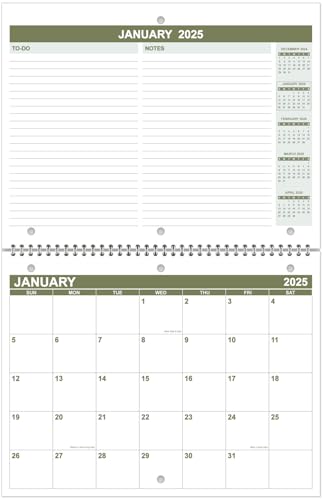 Kalender 2025-2026 für 3 Ringbuch - Kalender 2025 von Januar 2025 - Juni 2026, 18 Monate Kalender mit Premium-Papier, 3-Loch-Wandkalender, 21,6 x 27,9 cm, Grün von Runtioval