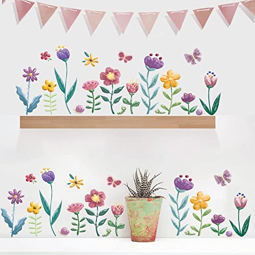 Runtoo Wandtattoo Aquarell Blumen Wandsticker Garten Blumen Schmetterling Wandaufkleber Kinderzimmer Babyzimmer Mädchen Junge Wanddeko von Runtoo