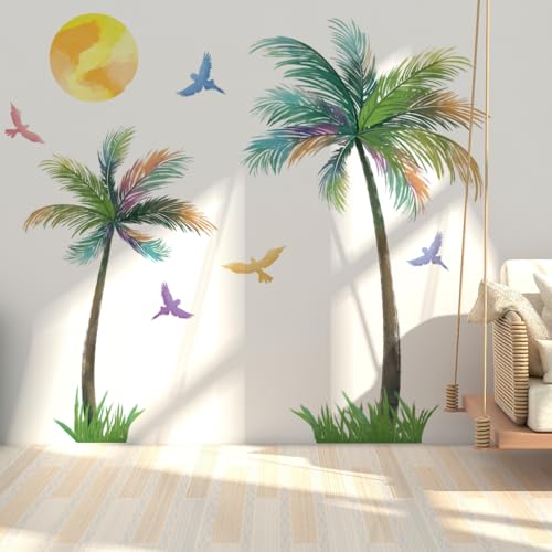 Runtoo Wandtattoo Palme XL Wandsticker Baum Strand Vögel Pflanze Wandaufkleber Kinderzimmer Babyzimmer Wohnzimmer Schlafzimmer Wanddeko von Runtoo