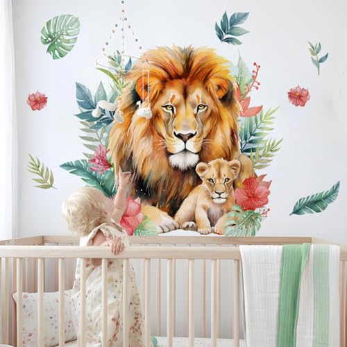 Runtoo Wandtattoo Löwe Dschungel Tiere Wandsticker Safari Waldtiere Wandaufkleber Babyzimmer Kinderzimmer Schlafzimmer Wohnzimmer Wanddeko von Runtoo