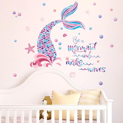 Runtoo Wandtattoo Meerjungfrau Mädchen Wandsticker Zitate Sprüche Kinder Wandaufkleber Badezimmer Kinderzimmer Babyzimmer Bad Wanddeko von Runtoo