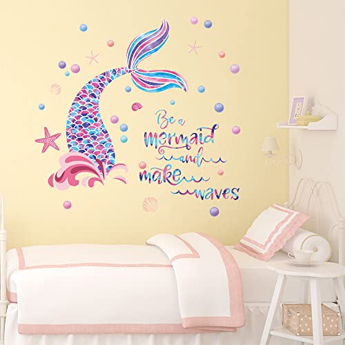 Runtoo Wandtattoo Meerjungfrau Mädchen Wandsticker Zitate Sprüche Kinder Wandaufkleber Badezimmer Kinderzimmer Babyzimmer Bad Wanddeko von Runtoo