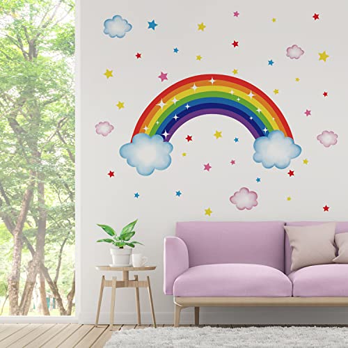 Runtoo Wandtattoo Regenbogen Kinderzimmer Wandsticker Boho Groß Sterne Pastel Wandaufkleber Wohnzimmer Babyzimmer Mädchen Junge Wanddeko von Runtoo