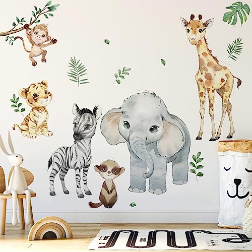 Runtoo Wandtattoo Waldtiere Dschungeltiere Wandsticker Safari Baby Elefant Giraffe Affe Wandaufkleber Kinderzimmer Babyzimmer Mädchen Junge Wanddeko von Runtoo