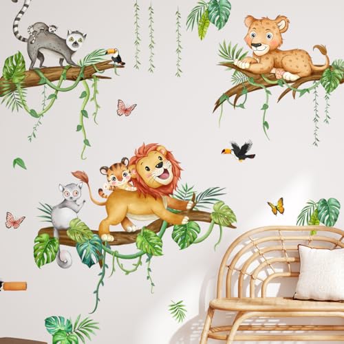 Runtoo Wandtattoo Waldtiere Dschungel Wandsticker Safari Baby Löwe Ast Wandaufkleber Kinderzimmer Babyzimmer Mädchen Junge Wanddeko von Runtoo