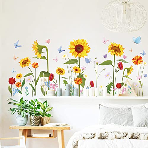 Runtoo Wandtattoo Sonnenblume Wandsticker Blumen Wandaufkleber Kinderzimmer Babyzimmer Wohnzimmer Schlafzimmer Wanddeko von Runtoo