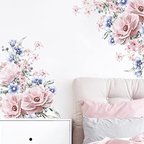 Runtoo Wandtattoo Blumen Rosa Wandsticker Pfingstrosen Blüten Wandaufkleber Kinderzimmer Mädchen Wohnzimmer Schlafzimmer Wanddeko von Runtoo