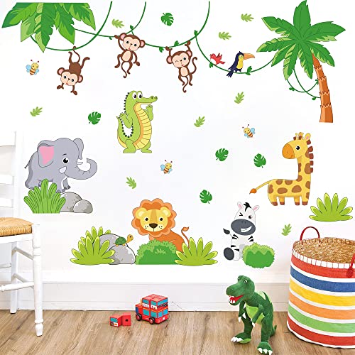 Runtoo Wandtattoo Waldtiere Dschungeltiere Wandsticker Giraffe Elefant Löwe Wandaufkleber Kinderzimmer Babyzimmer Mädchen Junge Wanddeko von Runtoo