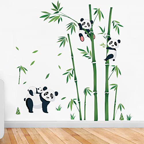 Runtoo Wandtattoo Panda Bambus Grün Wandsticker Pandabär Waldtiere Wandaufkleber Kinderzimmer Babyzimmer Mädchen Junge Wanddeko von Runtoo