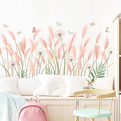 Runtoo Wandtattoo Blumen Rosa Wandsticker Pflanzen Löwenzahn Wandaufkleber Wohnzimmer Kinderzimmer Schlafzimmer Wanddeko von Runtoo