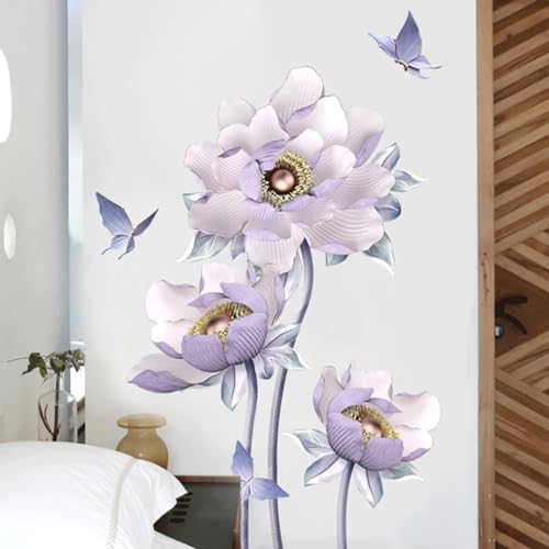 Runtoo Wandtattoo 3D Blumen Lila Wandsticker Lotus Blüten Wandaufkleber Wohnzimmer Schlafzimmer Badezimmer Wanddeko von Runtoo