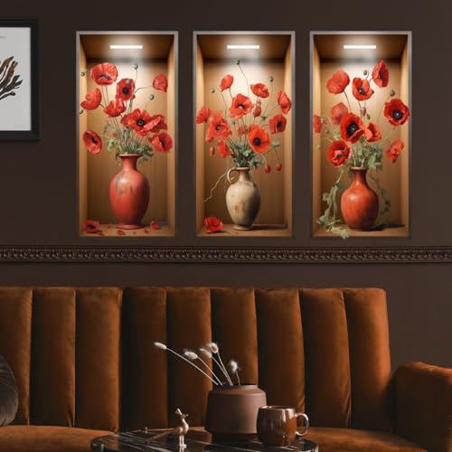 Runtoo Wandtattoo 3D Effekt Blumen Wandsticker Mohn Rot Wandaufkleber Wohnzimmer Schlafzimmer Kinderzimmer Babyzimmer Wanddeko von Runtoo