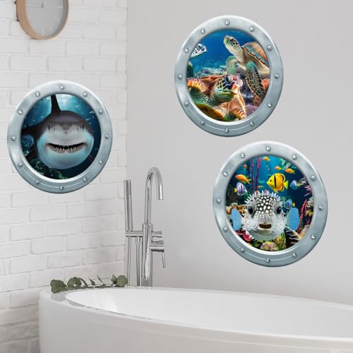 Runtoo Wandtattoo 3D Unter dem Meer Wandsticker Hai Unterwasserwelt Fische Wandaufkleber Badezimmer Babyzimmer Kinderzimmer Wanddeko von Runtoo