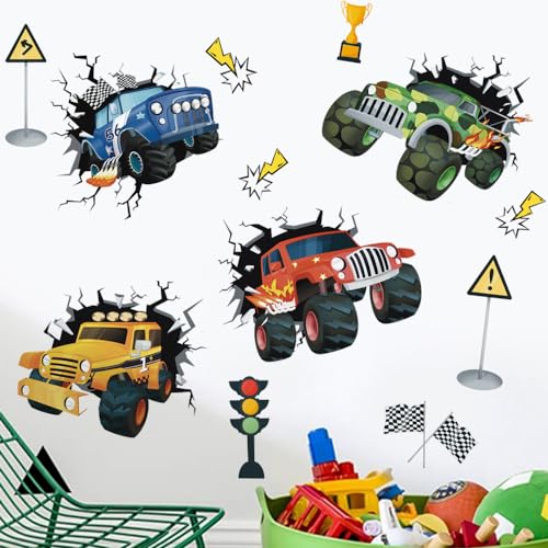 Runtoo Wandtattoo Autos Junge Wandaufkleber Rennauto Wandsticker Kinderzimmer Spielzimmer Babyzimmer Wanddeko von Runtoo