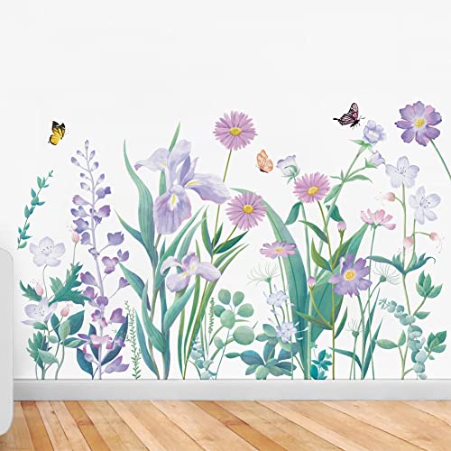 Runtoo Wandtattoo Blumen Lila Wandsticker Blumenwiese Garten Wandaufkleber Wohnzimmer Kinderzimmer Schlafzimmer von Runtoo