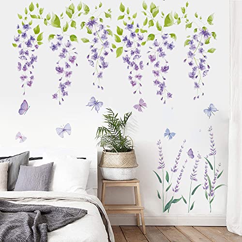 Runtoo Wandtattoo Blumen Lila Wandsticker Lavendel Blumenwiese Bordüre Wandaufkleber Wohnzimmer Kinderzimmer Schlafzimmer von Runtoo