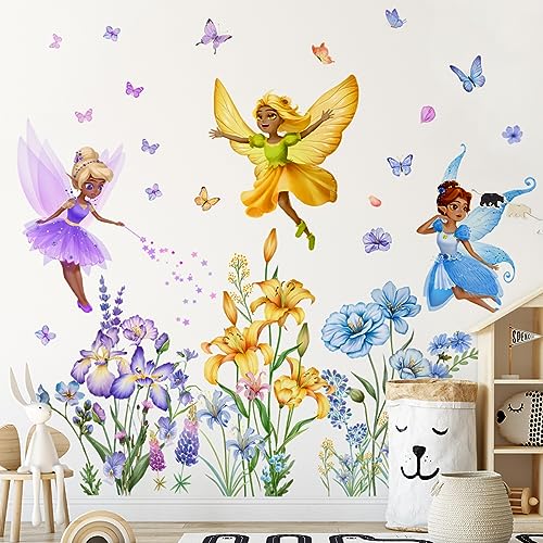 Runtoo Wandtattoo Blumenfee Wandsticker Groß Schwarz Märchen Schmetterling Wandaufkleber Kinderzimmer Babyzimmer Mädchen Wanddeko von Runtoo