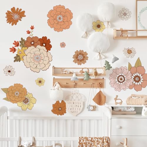 Runtoo Wandtattoo Boho Blumen Wandsticker Blüten Pflanzen Bunte Garten Wandaufkleber Kinderzimmer Babyzimmer Wohnzimmer Schlafzimmer Wanddeko von Runtoo