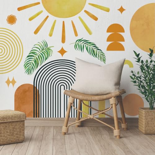 Runtoo Wandtattoo Boho Sonne Wandsticker Bogen Pflanzen Blätter Wandaufkleber Wohnzimmer Schlafzimmer Kinderzimmer Babyzimmer Wanddeko von Runtoo