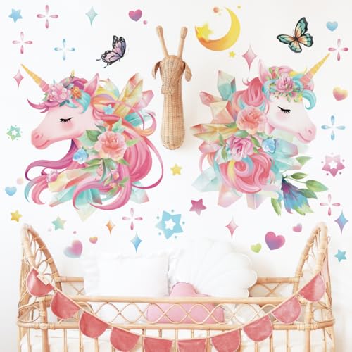 Runtoo Wandtattoo Einhorn Bunt Wandsticker Stern Blume Schmetterling Wandaufkleber Kinderzimmer Babyzimmer Schlafzimmer Wohnzimmer Wanddeko von Runtoo