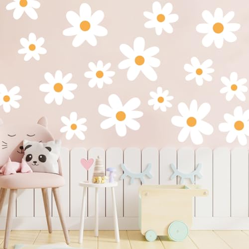 Runtoo Wandtattoo Gänseblümchen Wandsticker Boho Weiße Blumen Blüten Wandaufkleber Kinderzimmer Babyzimmer Wohnzimmer Schlafzimmer Flur Wanddeko von Runtoo