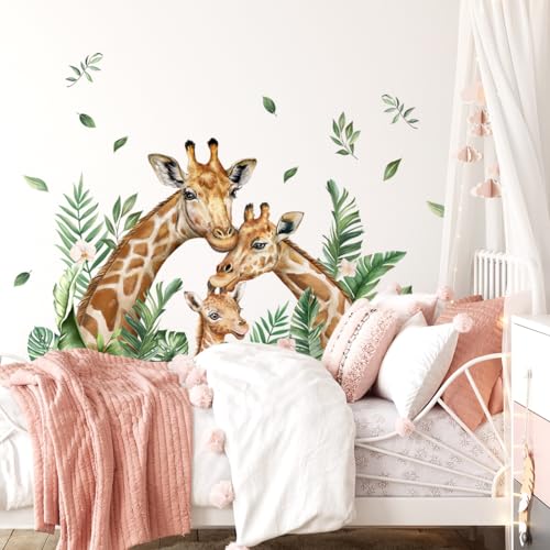 Runtoo Wandtattoo Giraffe Familie Groß Wandaufkleber Dschungeltiere Safari Baby Wandsticker Kinderzimmer Babyzimmer Schlafzimmer Wanddeko von Runtoo