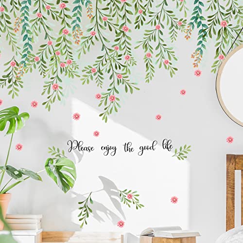 Runtoo Wandtattoo Hängende Pflanzen Grün Wandsticker Blätter Blumen Pflanzen Wandaufkleber Wohnzimmer Schlafzimmer Kinderzimmer Babyzimmer Wanddeko von Runtoo