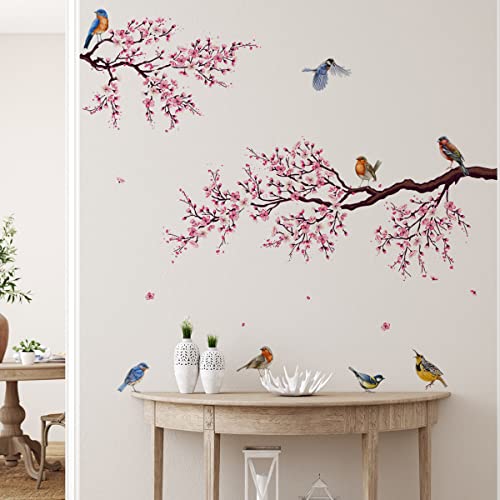 Runtoo Wandtattoo Kirschblüte Wandsticker Blumen Rosa Ast Baum Vögel Aquarell Wandaufkleber Wohnzimmer Schlafzimmer Kinderzimmer Babyzimmer Flur Wanddeko von Runtoo