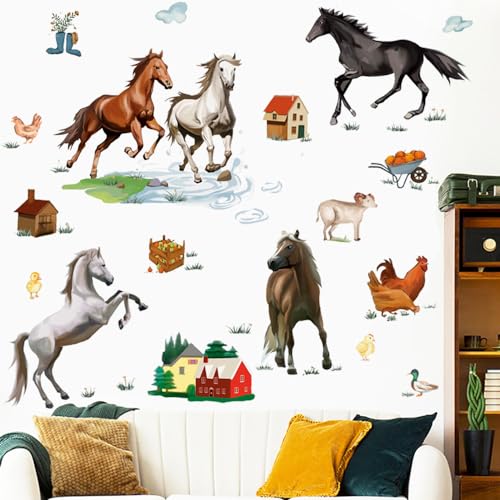 Runtoo Wandtattoo Pferde Wandaufkleber Tiere Wildpferde Wandsticker Kinderzimmer Mädchen Jungen Wohnzimmer Wanddeko von Runtoo