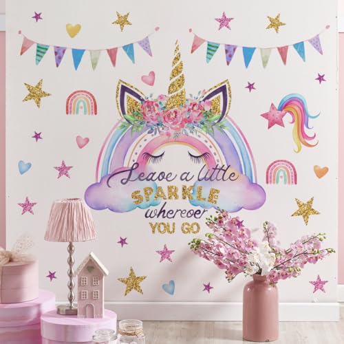 Runtoo Wandtattoo Regenbogen Einhorn Wandsticker Sterne Wandaufkleber Kinderzimmer Babyzimmer Mädchen Junge Wanddeko von Runtoo